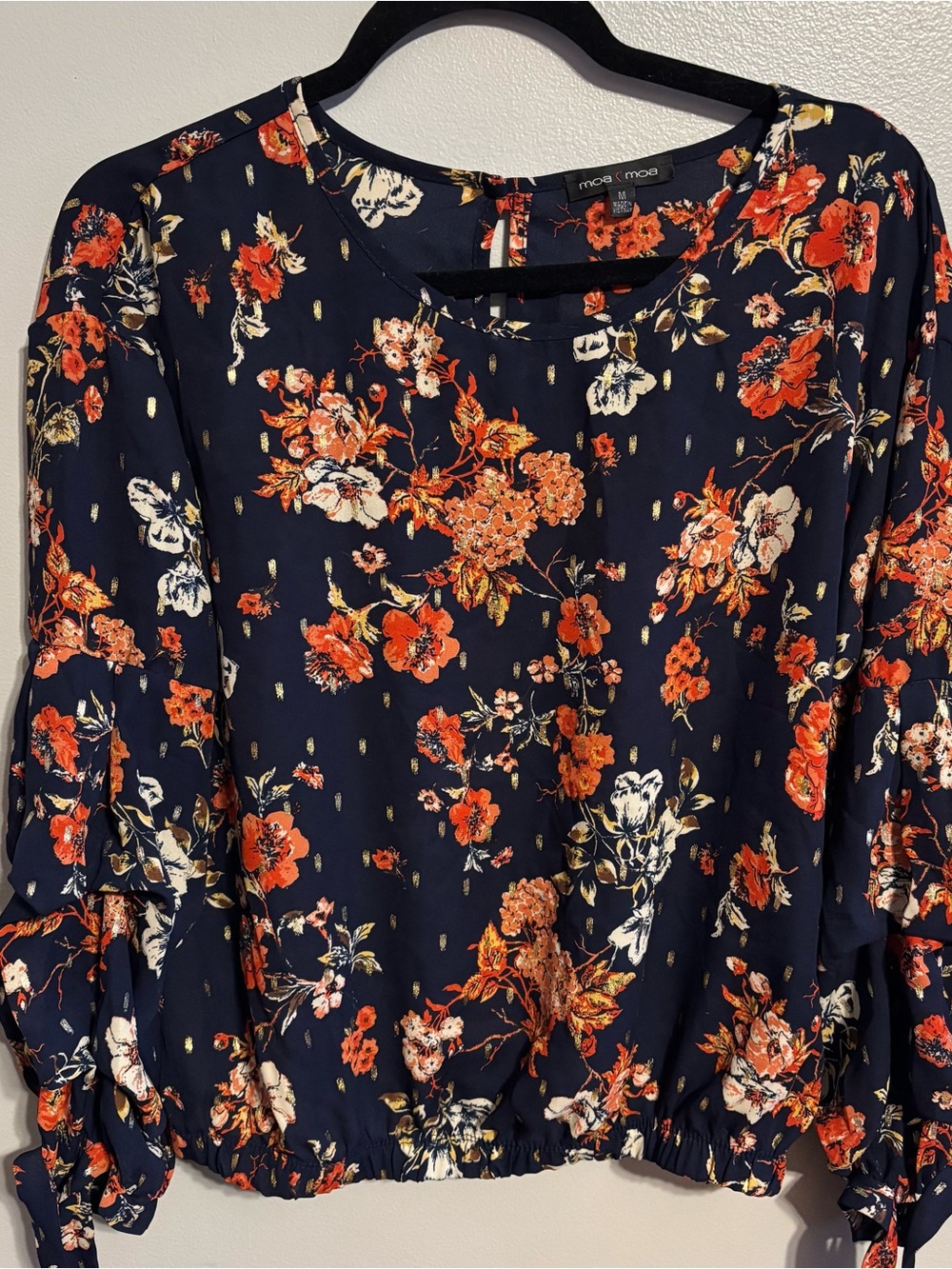 Blue Floral Print Long Sleeve Blouse Size Medium
